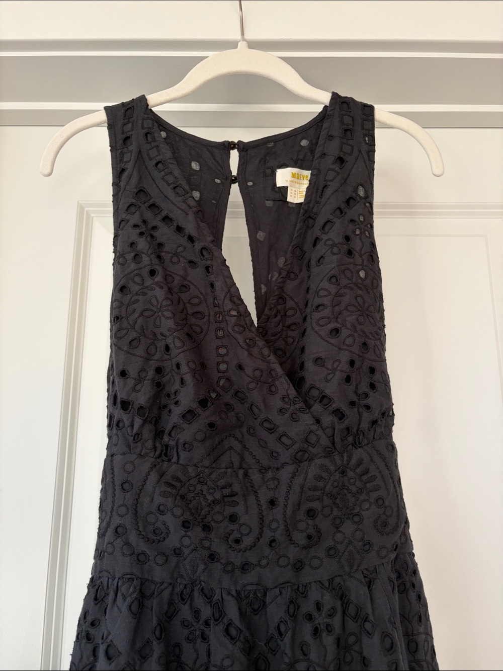 Anthropologie Maeve Black Eyelet Floral Midi Dress Size 12 - Picture 7 of 8